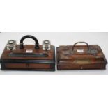 An Edwardian walnut desk stand, 25cm wide, together with another similar