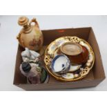 A box of miscellaneous items to include a circa 1900 Royal Worcester blush ivory twin handled vase