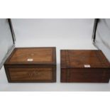 A Victorian Tunbridge inlaid walnut box, 30cm wide, together with another similar