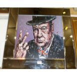 Sir Winston Churchill print in mirror glass frame, 55x55cm