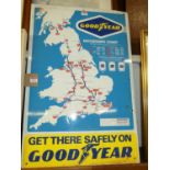 A printed tin advertising sign for Goodyear being the Motorways Chart of Great Britain, 75x50cm