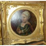 19th century English school - Half-length portrait of a child holding an apple, oil on canvas,