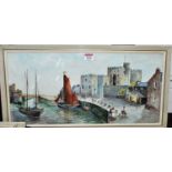 British school - early 20th century harbour scene, watercolour, unsigned, 25x53cm