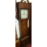 A circa 1800 provincial oak and mahogany crossbanded long case clock, having white painted square