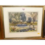 Marjorie Porter - The river at Hemingford Grey, watercolour, signed lower left, 26 x 36cm