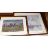 Roma Carlano - River landscape, watercolour wash, signed lower left, 49x66cm, and one other by the