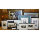 Assorted pictures and prints to include 18th century monochrome engraving, topographical mezzotints,