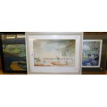AE Harris - landscape watercolour, signed lower right 33x51cm; landscape gouache study and a