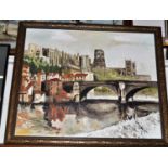 Late 20th century school, river landscape, oil on artists board, 62x75cm