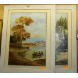 A J Jansen - Matched pair; Boating scenes, oil on canvas laid on board, each signed A J Jansen