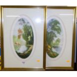Alan Fare, after Chabridon - pair landscape colour prints, each framed as ovals, 39x20cm