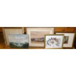 Assorted pictures and prints, to include unframed landscape oils, E I Hearn - Trees in a landscape