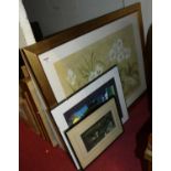 Three various modern framed prints; together with a topographical colour mezzotint (4)