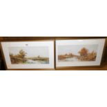 I Wilton - Pair; Boating scenes, watercolours, each signed, 24 x 51.5cm