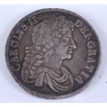 England, 1677 crown, Charles II laureate and draped bust, rev; crowned cruciform shields with