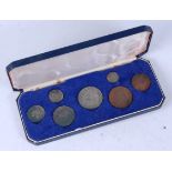 New Zealand, 1965 seven coin proof set, half crown to halfpenny, in blue leather case of issue,