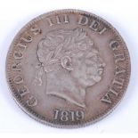 Great Britain, 1819 half crown, George III small laureate bust, rev crowned shield within garter and