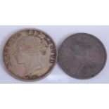 Great Britain, 1887 half crown, Victoria young bust above date, rev; crowned quartered shield within