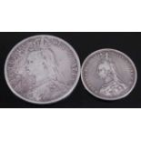 Great Britain, 1891 half crown, Victoria jubilee bust, rev; crowned quartered shield with date