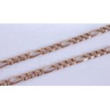 A 9ct rose gold figaro link chain, with later yellow trigger clasp, length 520mm, width 4.25mm,