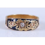 A late Victorian 15ct yellow gold memorial ring, comprising a centre Old European cut diamond with a