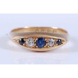 An 18ct yellow gold, sapphire and diamond half hoop eternity ring, comprising three graduated