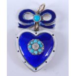 A yellow metal, enamel, turquoise and diamond heart shaped locket, having a centre Old European