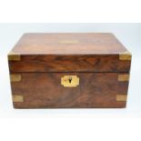 A Victorian walnut and brass bound work box (lacking interior) together with one other Victorian