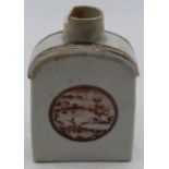 An 18th century Chinese export porcelain tea caddy, decorated with a fishing scene (a/f), h.12cm