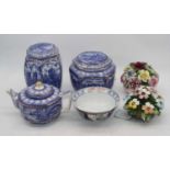 A box of miscellaneous items to include Imari bowl, Ringtons Millennium storage jar and cover,