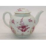 An 18th century Worcester porcelain teapot of bullet form (a/f), height 12cmExtensive damage and