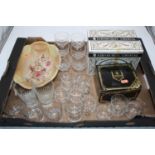 A box of miscellaneous items to include boxed Edinbugh Crystal liqueur glasses