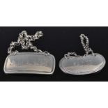 Two George V silver decanter collars, annotated for Sherry and Gin, 0.6oz, w.40mm