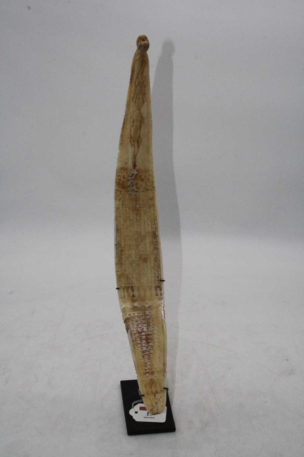 An animal bone divination wand/calendar, the tip carved with two facing reptiles and the opposing - Image 3 of 3