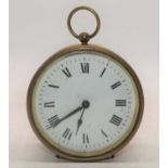 An early 20th century brass cased travel clock, the enamel dial showing Roman numerals, height 11cm