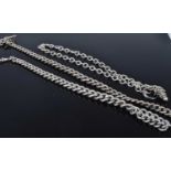 Two heavy silver curblink watch chains (both worn), 141g; together with a base metal watch chain (