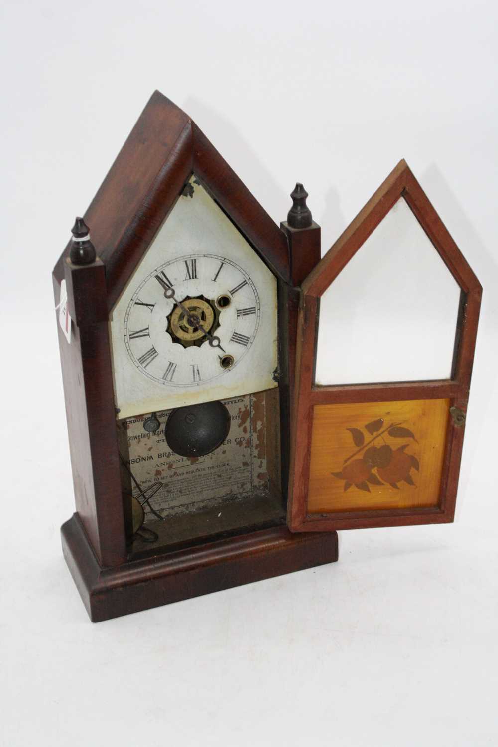 A late 19th century American mahogany cased steeple clock, the painted dial with Roman numerals - Image 2 of 3