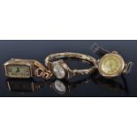 A lady's vintage 9ct gold cased tank watch (a/f); together with a lady's Ingersol 9ct gold cased