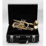 A Sonata brass cornet in fitted travel case