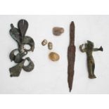 A small collection of miscellaneous items to include a carved Steatite? stone scarab amulet,