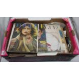 Three boxes of assorted periodicals to include various Vogue magazines dating from the 1970s