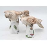 A pair of Crown Staffordshire models of hawk owls, No.58, by M O Doubell Miller, having printed mark