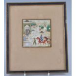 Indian school, circa 1900, figures on horseback before buildings in a landscape, watercolour on