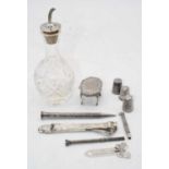 A small collection of miscellaneous items, to include a continental silver bookmark surmounted by
