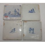 Four various 19TH CENTURY Delft wall tiles, largest 13x13cm