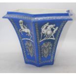 A Victorian Copeland & Garrett New Blanch vase of tapering hexagonal form on a blue ground decorated
