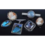 Sundry brooches, to include two cameo examples