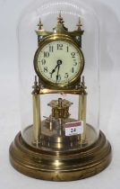 A 20th century lacquered brass anniversary clock having a circular enamelled dial with Arabic