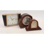 A 1920s oak mantel clock, height 15cm, together with two other mantel clocks
