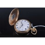 A gent's Cyma gold plated half hunter pocket watch, having keyless movement, dia.50mm, in leather